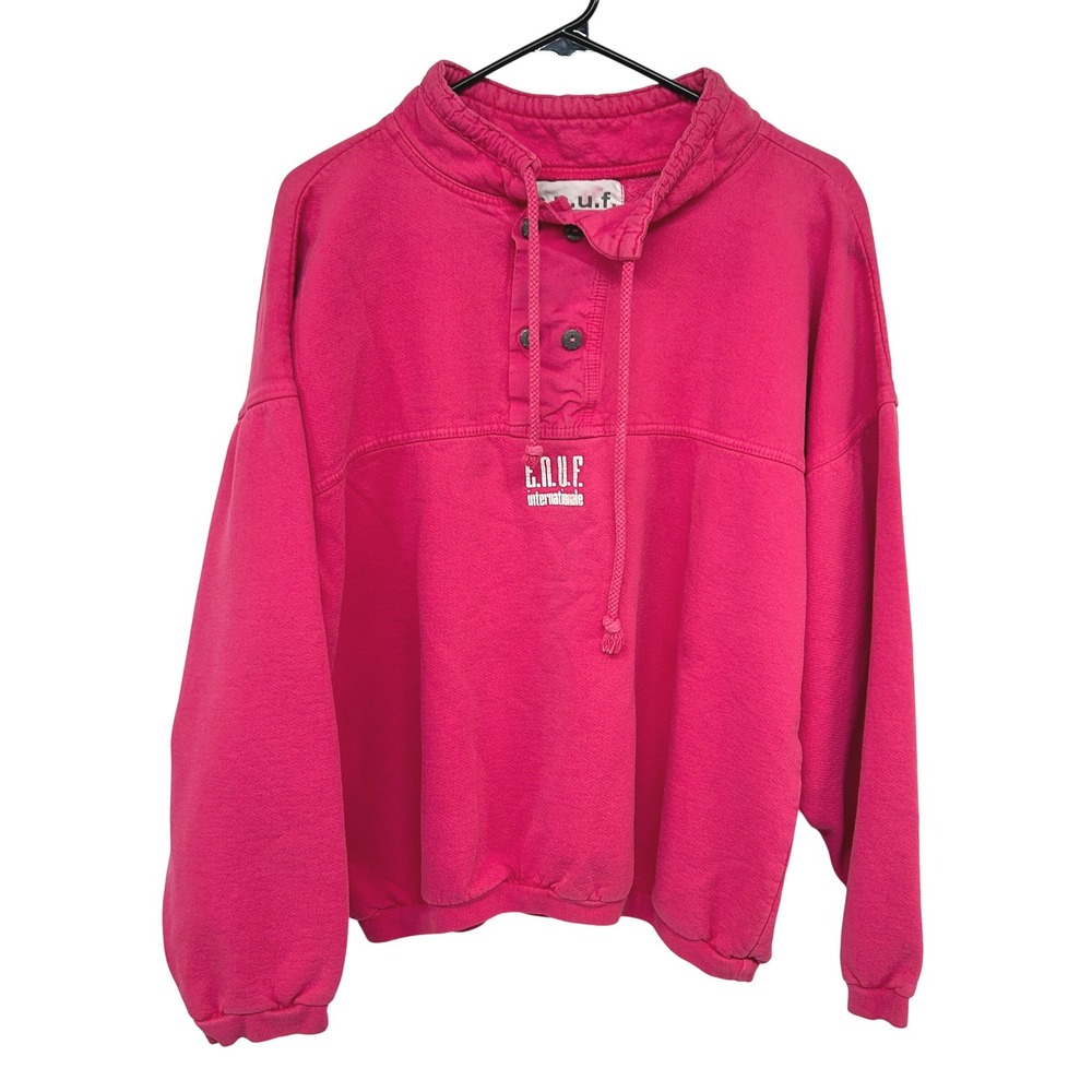 Vintage e.n.u.f. Internationale Henley Sweatshirt‎ S Pink 90s Streetwear Retro